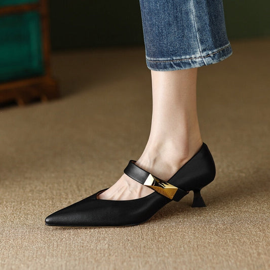 Amozae NEW Spring Shoes for Women Pointed Toe Thin Heel Women Pumps Split Leather High Heels Women Stiletto Heels Rivet Handmade Shoes