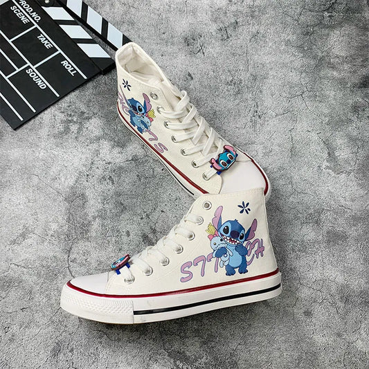 antmvs-Lilo & Stitch Canvas Shoes Cute Cartoon Little Monster Pattern Shoes Fashion Casual Sports High and Low Canvas Shoes