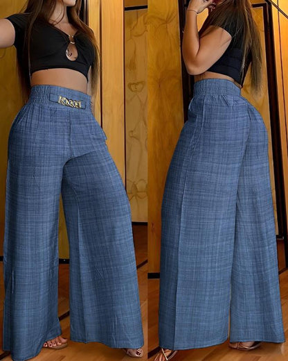 antmvs Women's Pants  Spring Fashion Chain Decor High Waist Casual Plain Pocket Design Daily Wide Leg Long Pants Y2K Streetwear