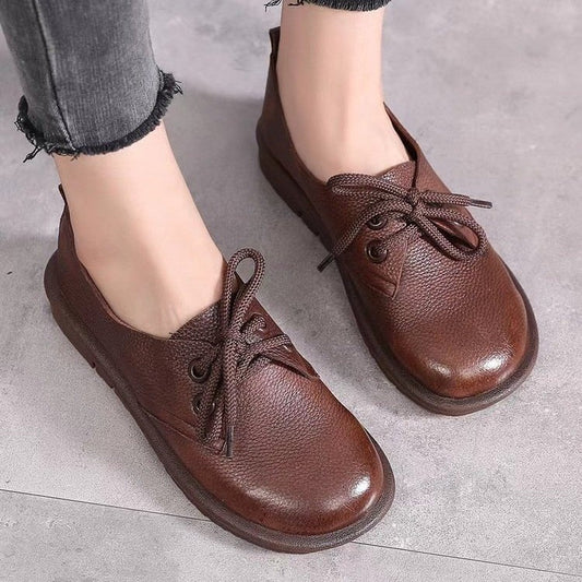 antmvs Women Oxfords Spring/Autumn Flat Shoes for Women Artificial Leather Casual Flats Ladies Lace Up Solid Chaussure Femme