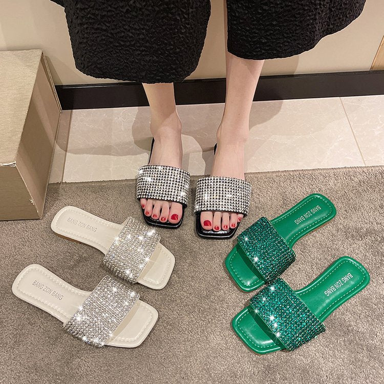 antmvs  Summer Rhinestone Slippers New Women Fashion Wild Beach Flip Flops Bright Flat Bottom Outdoor Sandals For Women Shoes