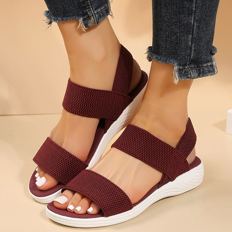 antmvs Women's Knit Elastic Cloth Wedge Sandals Slip On Lightweight Walking Sandals Women Plus Size Comfortable Summer Shoes Woman