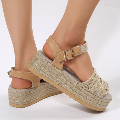 antmvs Women's Chunky Platform Sandals Thick Bottom Rivet Espadrilles Women Shoes  Summer Weaving Gladiator Sandals Woman Plus Size