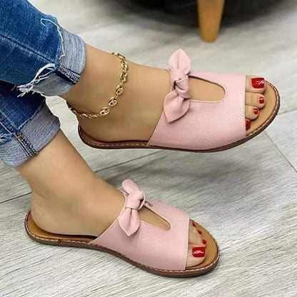 antmvs New Summer New Women Leisure Fashion Bow Flat Sandals Sandals Comfortable Soft Bottom Women's Breathable Beach Sandals