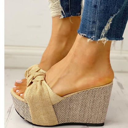 antmvs Bow Tied Slip on Leisure Platform Summer Sandals  Wedges High Heels Women Shoes Woman Mules Flip Flops