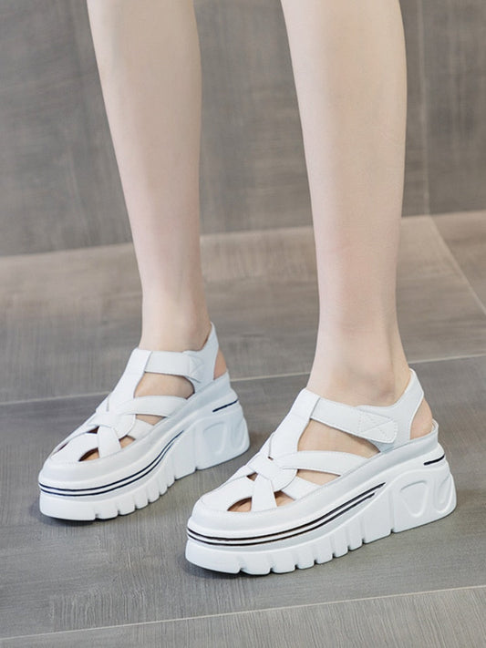 antmvs  6Cm Genuine Leather Women Platform Sandals Wedge Slides Hook Look Women Summer Shoes Slides Slippers Elegant White Shoes