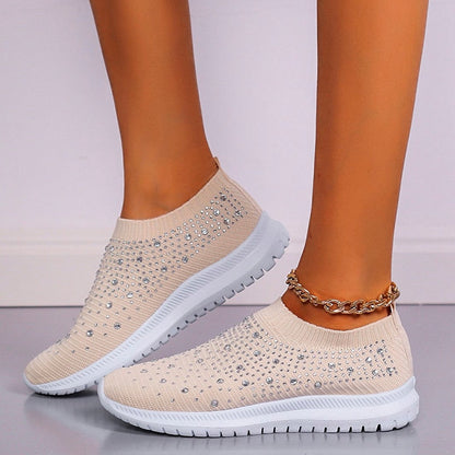 antmvs Shining Crystal Flats Shoes for Women Plus Size Breathable Mesh White Sneakers Woman  Spring Summer Soft Sole Sports Shoes