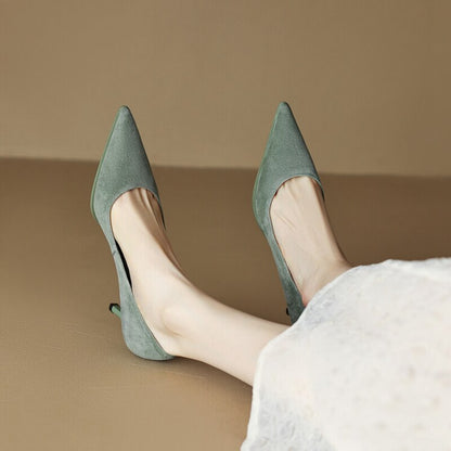 antmvs NEW Spring Women Shoes Pointed Toe Thin Heel Pumps for Women Sheep Suede High Heels Green Women Stiletto Heels zapatos de mujer