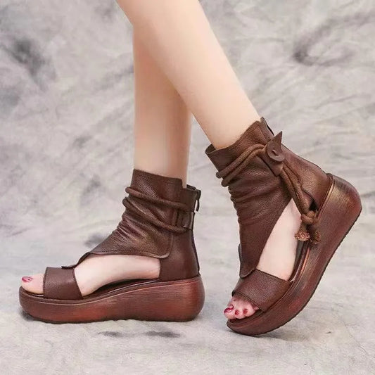 antmvs-Shoes for Women Ladies Vintage Pu Leather Boots Fashion Women Sandals Summer Mid Heels Wedges Shoes Sandalias Mujer  Sneakers