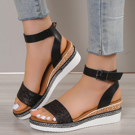 antmvs Amkle Strap Wedge Sandals for Women Summer  High Heel Open Toe Buckle Gladiator Shoes Woman Non Slip Platform Sandals Female