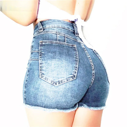 antmvs-Large Size Sexy Ripped Denim Shorts Girl New High Waist Skinny Hips Stretch Leg Length Tight Tight Stretch Hips Jeans Women