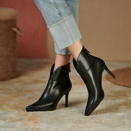 antmvs Fall Shoes Women Genuine Leather Pointed Toe Ankle Boots Super High Heel Women Shoes Elegant Thin Heels Fashion Women Shoes