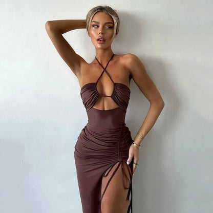 antmvs-Sleeveless Sexy Dress Women Clothing Backless Hollow Out Slim Party Dresses Fashion Casual Summer Bodycon Elegant Split Dress