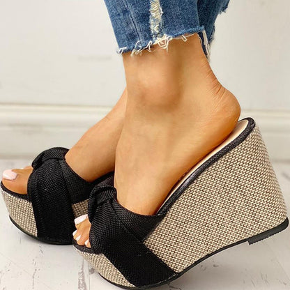 Amozae Bow Tied Slip on Leisure Platform Summer Sandals  Wedges High Heels Women Shoes Woman Mules Flip Flops