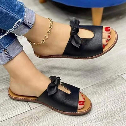 antmvs New Summer New Women Leisure Fashion Bow Flat Sandals Sandals Comfortable Soft Bottom Women's Breathable Beach Sandals