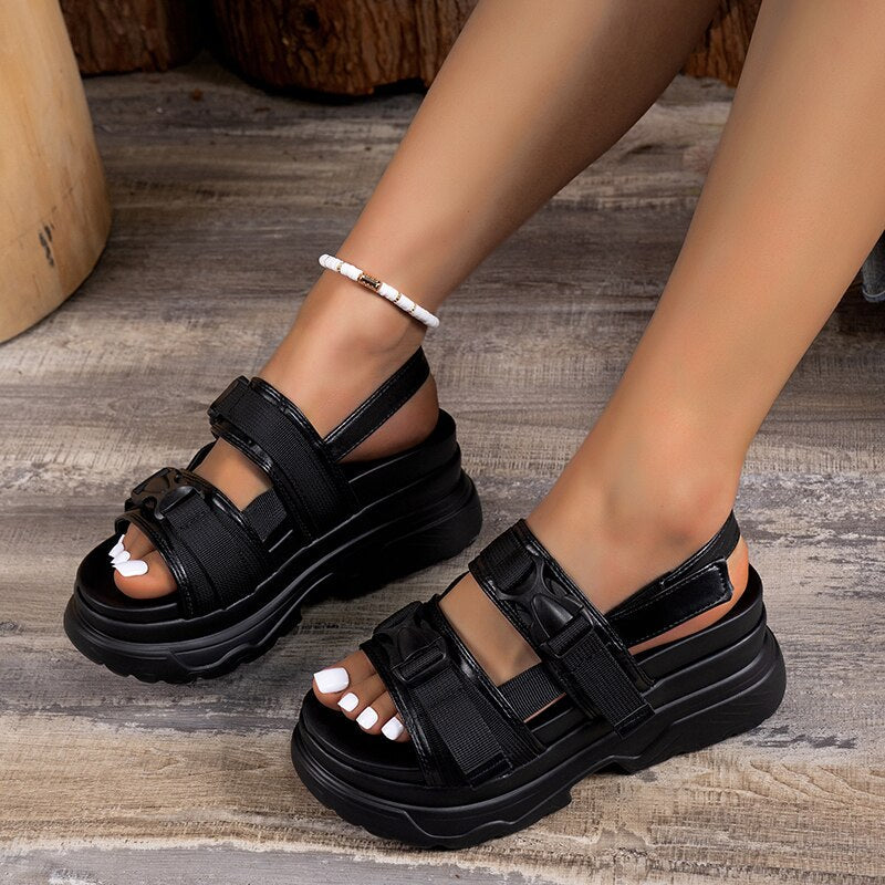 antmvs White Chunky Platform Sandals Women Summer  Thick Bottom Non Slip Beach Shoes Woman Fashion Buckle Sports Sandals Plus Size