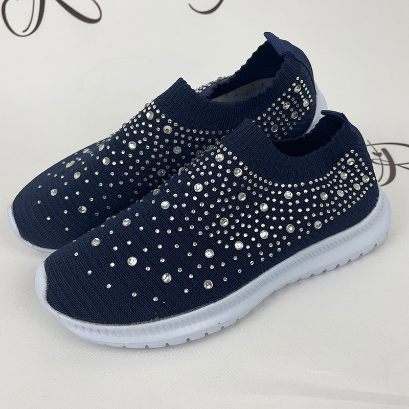 antmvs Shining Crystal Flats Shoes for Women Plus Size Breathable Mesh White Sneakers Woman  Spring Summer Soft Sole Sports Shoes