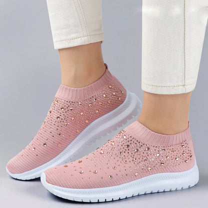 antmvs Shining Crystal Flats Shoes for Women Plus Size Breathable Mesh White Sneakers Woman  Spring Summer Soft Sole Sports Shoes