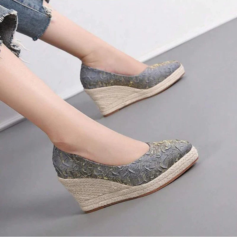 antmvs-New Pointed Shallow Mouth Women Wedge Heel Thick Sole Single Shoes Women Straw Woven Twine rope sole Spring Autumn Shoes