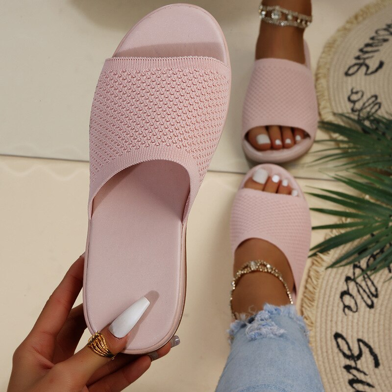 antmvs  New Summer Flying Woven Flat Non-slip Casual Breathable Outdoor Beach Comfortable Women's Slippers or Indoor Home Shoes