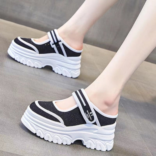 antmvs  7.5Cm Glitter Platform Slippers Women Summer Shoes Wedge Sandals Hookloop Slides Shoes Sneakers Slip On Rhinestone