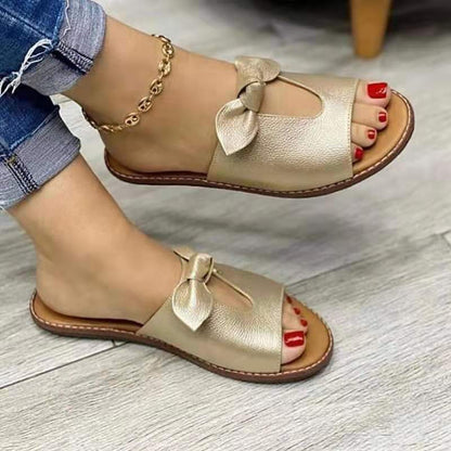 antmvs New Summer New Women Leisure Fashion Bow Flat Sandals Sandals Comfortable Soft Bottom Women's Breathable Beach Sandals