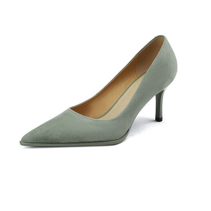 Amozae NEW Spring Women Shoes Pointed Toe Thin Heel Pumps for Women Sheep Suede High Heels Green Women Stiletto Heels zapatos de mujer