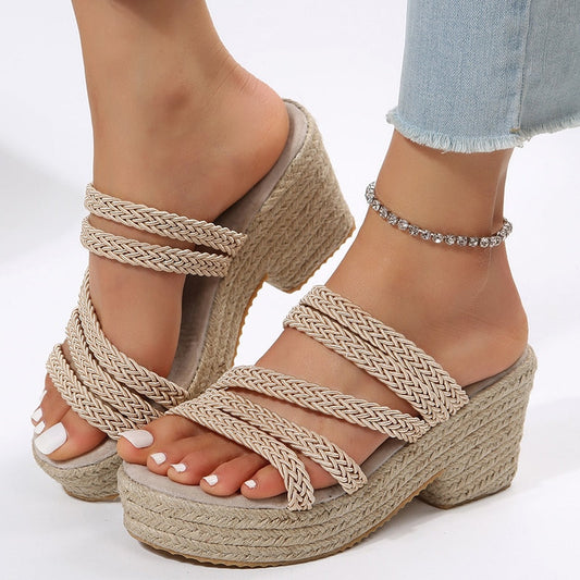 antmvs Weaving Wedge Heel Sandals for Women Summer  Espadrilles Platform Slippers Woman Thick Bottom Non Slip Beach Sandalias Mujer