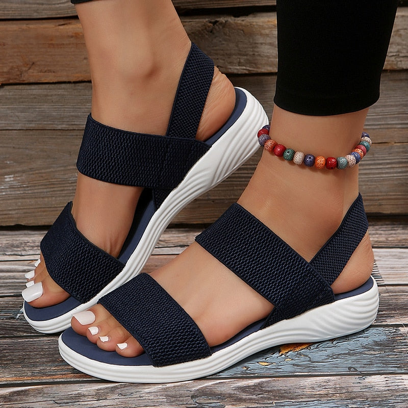 antmvs Women's Knit Elastic Cloth Wedge Sandals Slip On Lightweight Walking Sandals Women Plus Size Comfortable Summer Shoes Woman