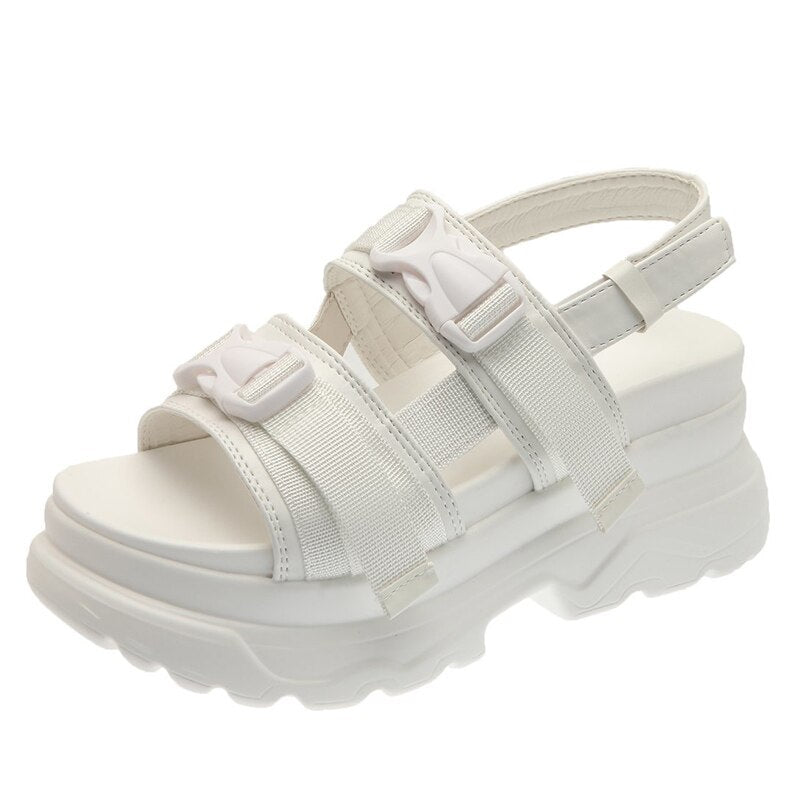 antmvs White Chunky Platform Sandals Women Summer  Thick Bottom Non Slip Beach Shoes Woman Fashion Buckle Sports Sandals Plus Size