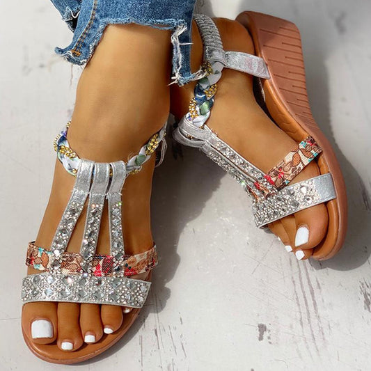 antmvs  New Gladiator Wedge Heels Elastic Band Crystals Summer Women Shoes Woman Sandals Leisure Beach Sandals Large Size 35-43