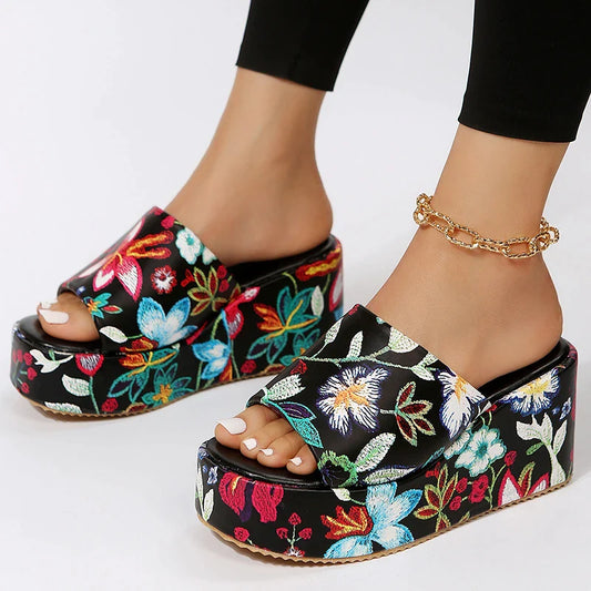 Women's Beach Slippers  Summer Fashion Bohemia Wedges Slippers for Women  Platform High-heeled Slippers Women Shoes for