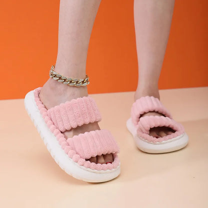 antmvs- rNew Women Home Slippers Open-Toe Cross Band Linen Soled Indoor Slides Linen Soled Non-Slip Bathroom Slippers