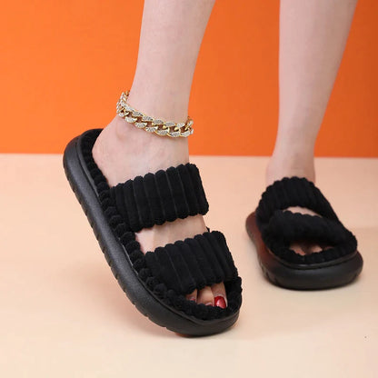 antmvs- rNew Women Home Slippers Open-Toe Cross Band Linen Soled Indoor Slides Linen Soled Non-Slip Bathroom Slippers