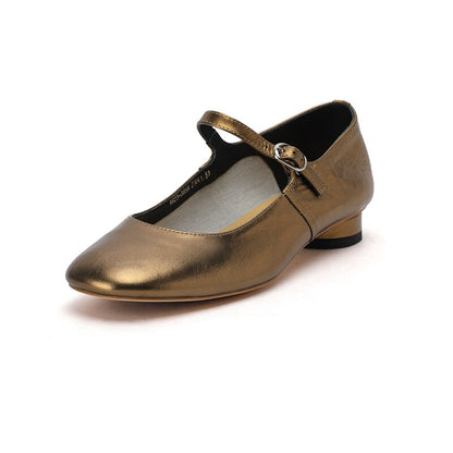 Back to school new Women's pumps Natural Leather 22-24.5cm cowhide upper Super soft Mary Jane shoes full leather gold shoes silver shoes