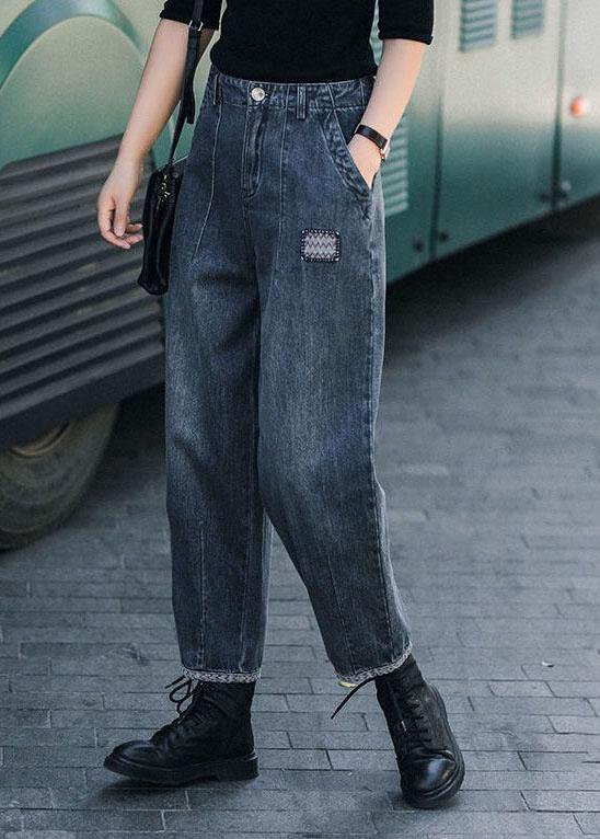 Antmvs Style Navy High Waist Pockets Harem Casual Fall Denim  Pants