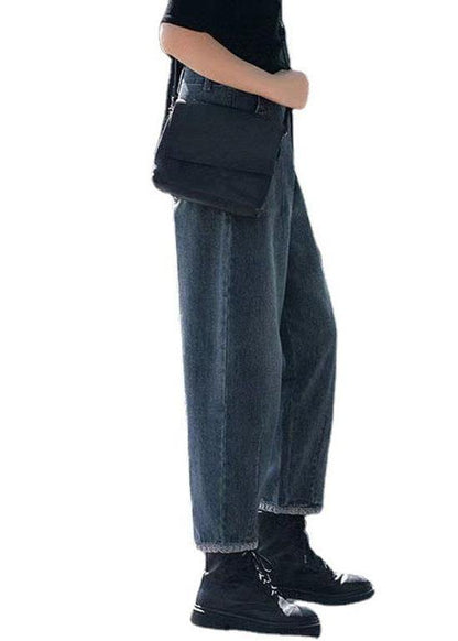 Antmvs Style Navy High Waist Pockets Harem Casual Fall Denim  Pants