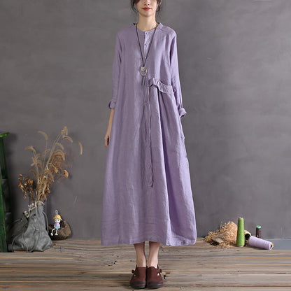Stylish 2021 Linen Dresses Oversize Vintage Sundress Short Sleeve Maxi Dress