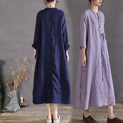 Stylish 2021 Linen Dresses Oversize Vintage Sundress Short Sleeve Maxi Dress