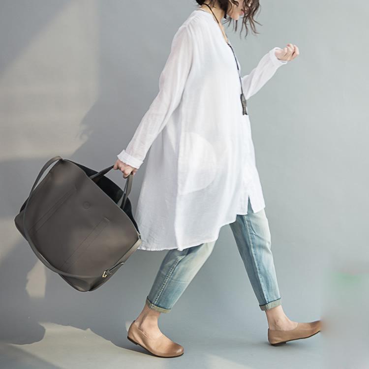 V neck oversize white cotton blouses tunic cotton dresses