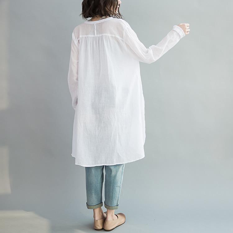 V neck oversize white cotton blouses tunic cotton dresses