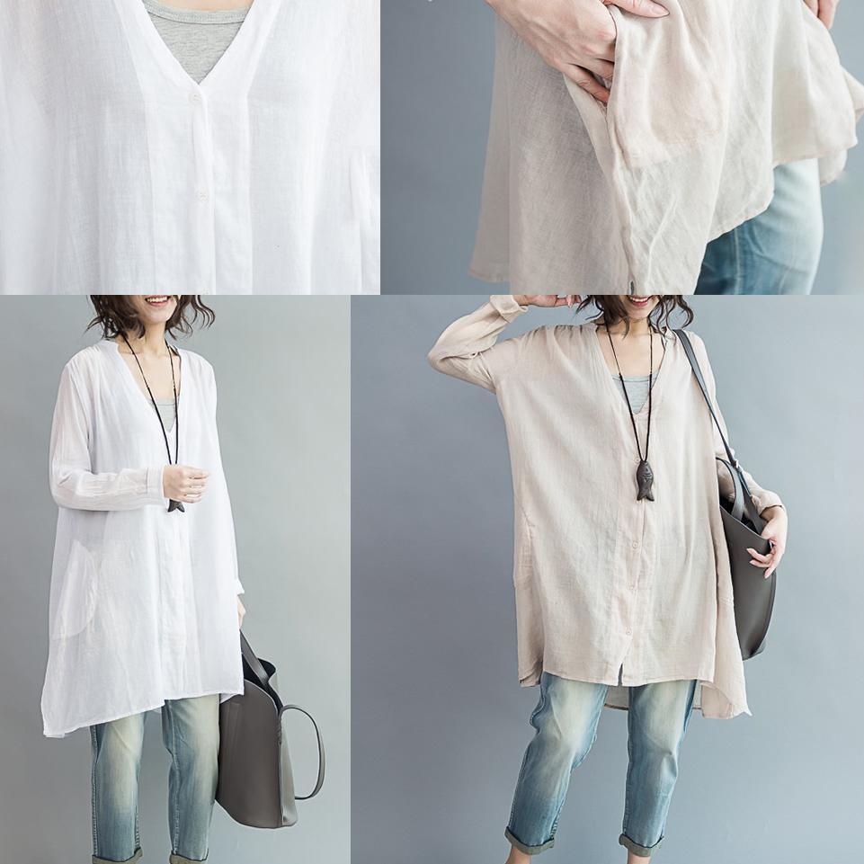 V neck oversize white cotton blouses tunic cotton dresses