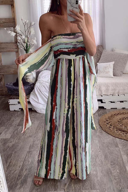 Antmvs Tie Dye Wide Leg Tube Jumpsuit