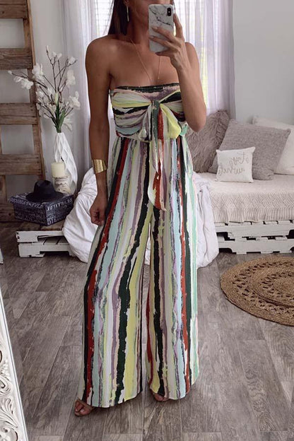 Antmvs Tie Dye Wide Leg Tube Jumpsuit