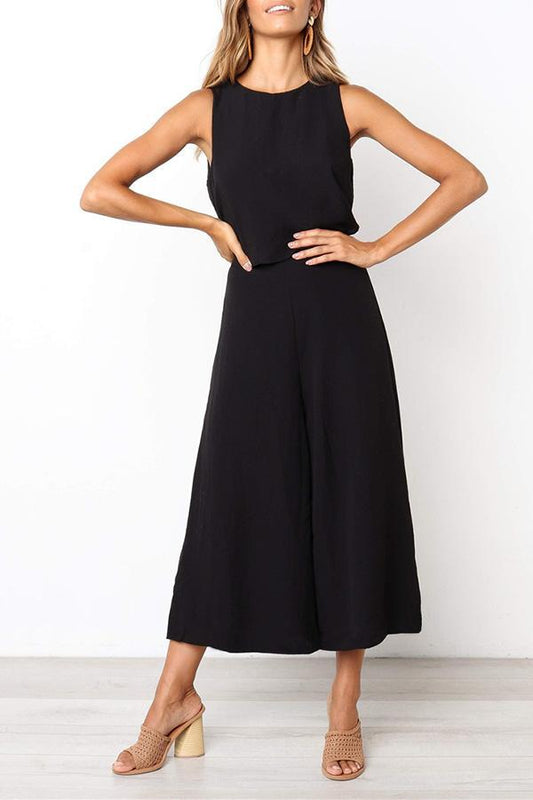 Antmvs Sleeveless Wide Leg Casual Jumpsuit