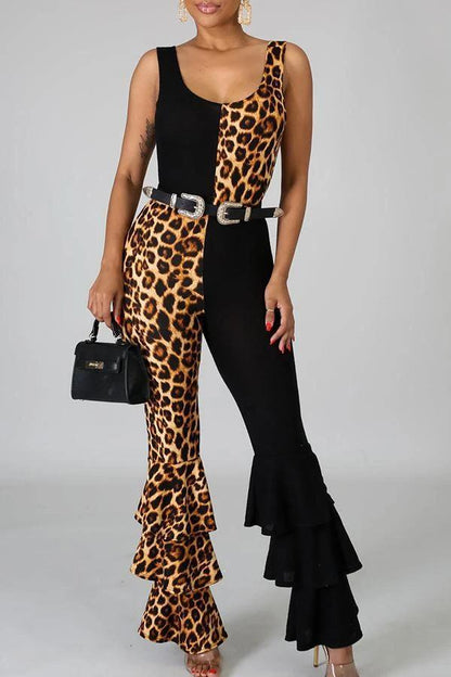 Antmvs Leopard Print Multi-Layer Jumpsuit(Without Belt)