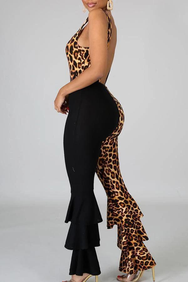 Antmvs Leopard Print Multi-Layer Jumpsuit(Without Belt)