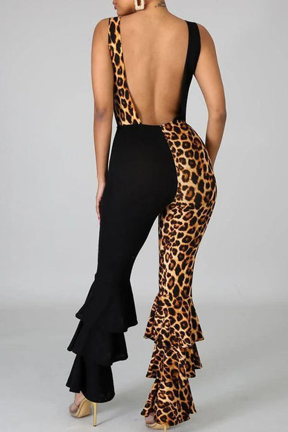 Antmvs Leopard Print Multi-Layer Jumpsuit(Without Belt)