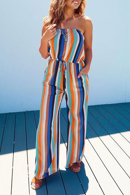 Antmvs Colorful Striped Tube Jumpsuit