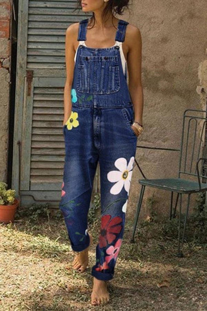 Antmvs Flower-printed Baggy Jeans With Suspenders(3 Colors)